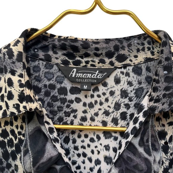 Amanda Collection Black and Cream Leopard Print Blouse Women's Size M - Picture 2 of 12